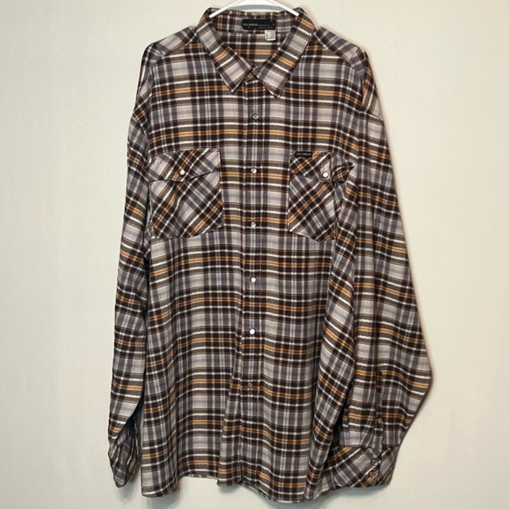 Rocawear  Western Pearl Snap Long Sleeve Men’s Size 3XL Brown Plaid Soft.